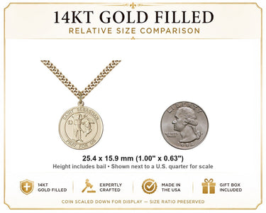 Gold Filled Medium St. Sebastian Medal Necklace | 1x5/8" Pendant | 24" Chain | USA Made by Bliss