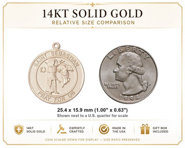14kt Solid Gold Medium St. Sebastian Patron Saint Medal Pendant | 1 x 5/8" | Handcrafted in USA by Bliss