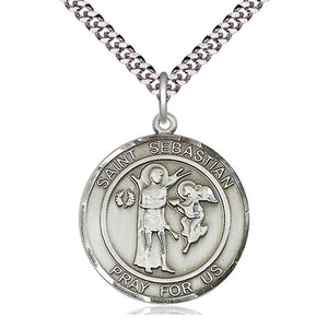 Sterling Silver Medium St. Sebastian Patron Saint Medal Necklace | 1