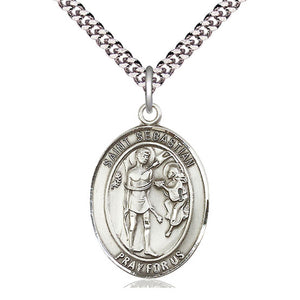 Sterling Silver Medium St. Sebastian Patron Saint Medal Necklace | 1
