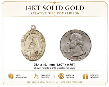 14kt Solid Gold Medium St. Teresa of Avila Medal Pendant | 1 x 3/4 | USA Made by Bliss