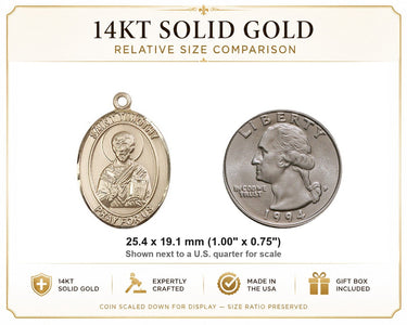 14kt Solid Gold Medium St. Timothy Medal Pendant | 1 x 3/4 | Handcrafted in USA by Bliss
