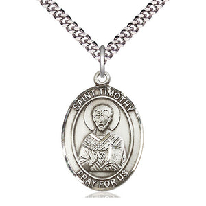 Collar de plata de ley con medalla mediana de San Timoteo | Colgante de 1