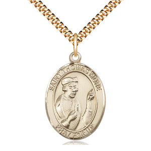 Collar con Medalla de San Tomás Moro, Patrón, en Oro Laminado de 14kt, Mediano | 2.5 cm x 1.9 cm | Cadena de 61 cm | Hecho en EE. UU. por Bliss