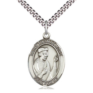 Collar de plata de ley con medalla mediana de Santo Tomás Moro, Patrón | 2,54 cm x 1,90 cm | Cadena de 60,96 cm | Fabricado en EE. UU. por Bliss