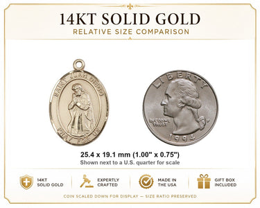 Medalla Colgante de Oro Macizo de 14kt Mediana de San Juan Diego | 1 x 3/4 | Hecho a Mano en EE. UU. por Bliss