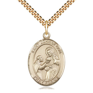 Collar con Medalla de San Juan de Dios, Patrón, Mediana, de Oro de 14 quilates Relleno | 1x3/4