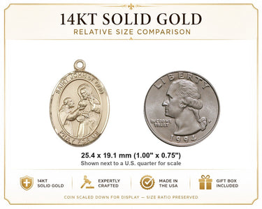 14kt Solid Gold St. John of God Medal Pendant | 1x3/4" | Handcrafted in USA by Bliss