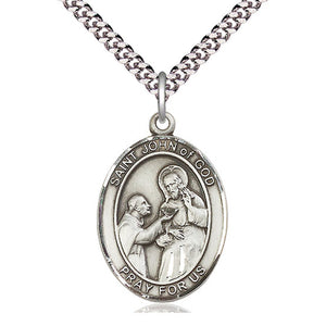 Collar de plata de ley con medalla mediana de San Juan de Dios, patrón | 1x3/4