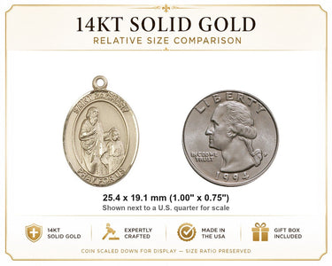 14kt Solid Gold Medium St. Zachary Medal Pendant | 1 x 3/4 | Handcrafted in USA by Bliss