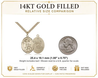 14kt Gold Filled Medium Guardian Angel Coast Guard Necklace | 1 x 3/4 | 24" Chain | USA Made by Bliss