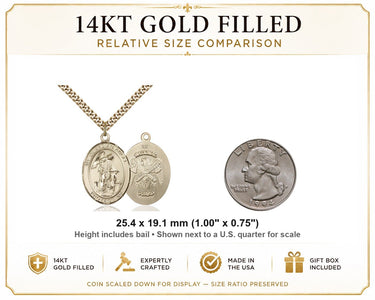 14kt Gold Filled Guardian Angel National Guard Necklace | 1 x 3/4 | 24" Chain | USA Made by Bliss