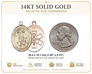 14kt Solid Gold Medium Guardian Angel EMT Medal Pendant | 1" x 3/4" | USA Made by Bliss