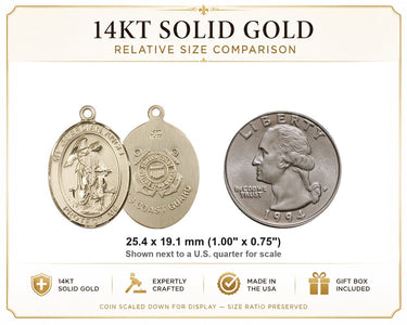 14kt Solid Gold Guardian Angel Medal Pendant | Medium 1x3/4" | Handcrafted in USA by Bliss