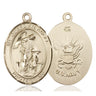 14kt Solid Gold Guardian Angel Medal Pendant 1 inch by 3/4 inch Navy Edition Handmade by Bliss