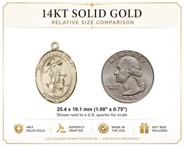 14kt Solid Gold Medium Guardian Angel Medal Pendant | 1" x 3/4" | Handcrafted in USA by Bliss