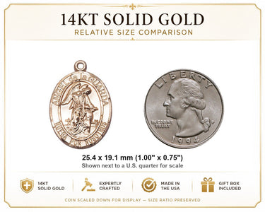14kt Solid Gold Medium Angel de la Guarda Medal Pendant | 1 x 3/4" | USA Made by Bliss
