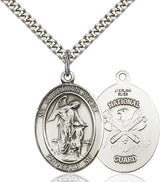 Sterling silver Guardian Angel National Guard medal necklace 1 inch by 3/4 inch on 24 inch chain by Bliss
