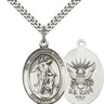 Sterling Silver Guardian Angel Catholic Necklace 1x3/4 inch medal on 24 inch curb chain by Bliss