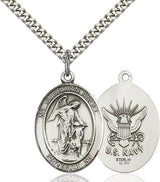 Sterling Silver Guardian Angel Catholic Necklace 1x3/4 inch medal on 24 inch curb chain by Bliss