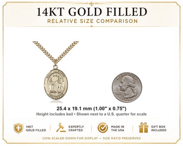 14kt Gold Filled Medium St. Valentine of Rome Patron Saint Medal Necklace | 1x3/4" | 24" Chain | USA Made by Bliss