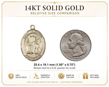 14kt Solid Gold Medium St. Valentine of Rome Medal Pendant | 1" x 3/4" | Handcrafted in USA by Bliss