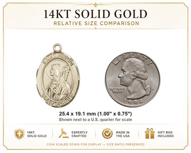 14kt Solid Gold Medium St. Brigid of Ireland Patron Saint Medal Pendant | 1" x 3/4" | USA Made by Bliss