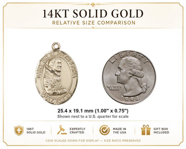 14kt Solid Gold Medium St. Pio of Pietrelcina Medal Pendant | 1" x 3/4" | Handcrafted in USA by Bliss