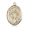 14kt solid gold St. Ursula patron saint medal pendant, 1 inch by 3/4 inch, handcrafted by Bliss Manufacturing USA