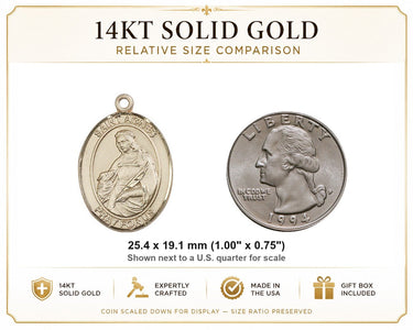 Colgante de Medalla Mediana de Santa Inés de Roma de Oro Macizo de 14kt | 2.54 cm x 1.9 cm | Hecho a Mano en EE. UU. por Bliss