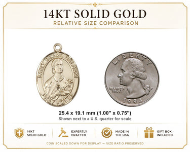 14kt Solid Gold Medium St. Gemma Galgani Patron Saint Medal Pendant | 1 x 3/4 | USA Made by Bliss
