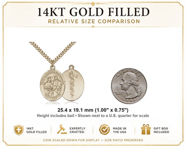 14kt Gold Filled Medium Sts. Cosmas & Damian Doctors Patron Saint Medal Necklace | 1" x 3/4" | 24" Chain | USA Made by Bliss