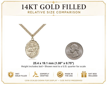 14kt Gold Filled Medium Sts. Cosmas & Damian Patron Saint Medal Necklace | 1" x 3/4" | 24" Chain | USA Made by Bliss