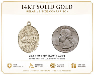 14kt Solid Gold Medium Sts. Cosmas & Damian Patron Saint Medal Pendant | 1 x 3/4" | USA Made by Bliss
