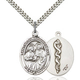 Sterling silver Sts. Cosmas and Damian doctors patron saint medal necklace 1 x 3/4 inch with 24 inch curb chain by Bliss