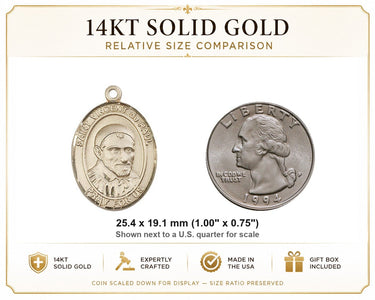 14kt Solid Gold Medium St. Vincent de Paul Patron Saint Medal Pendant | 1" x 3/4" | USA Made by Bliss