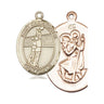 14kt solid gold St. Christopher volleyball medal pendant, medium 1 x 3/4 inch, handcrafted in USA by Bliss Manufacturing