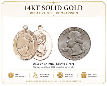 14kt Solid Gold Medium St. Christopher Figure Skating Medal Pendant | 1" x 3/4" | Handcrafted in USA by Bliss