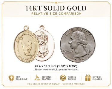 14kt Solid Gold Medium St. Christopher Medal | 1" x 3/4" | USA Made by Bliss