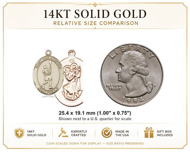 14kt Solid Gold Medium St. Christopher Lacrosse Medal Pendant | 1 x 3/4 | USA Made by Bliss
