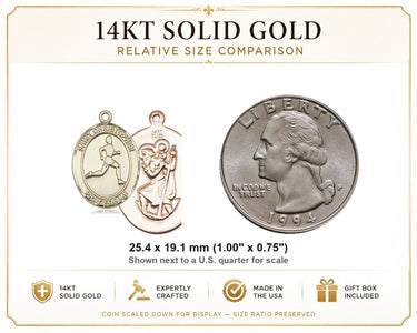 Colgante de medalla mediana de San Cristóbal de atletismo de oro macizo de 14 kt | 2,54 cm x 1,90 cm | Fabricado en EE. UU. por Bliss
