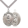 Sterling Silver St. Christopher Baseball patron saint medal necklace 1 x 3/4 inch with 24 inch chain by Bliss