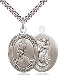 Sterling silver St. Christopher ice hockey medal necklace with 24 inch chain by Bliss Manufacturing