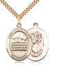 14kt Gold Filled St. Christopher Patron Saint Medal Necklace with Swimming Motif 1 x 3/4 inch on 24 inch Chain by Bliss