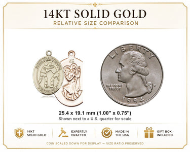 14kt Solid Gold Medium St. Christopher Wrestling Medal Pendant | 1" x 3/4" | Handcrafted in USA by Bliss