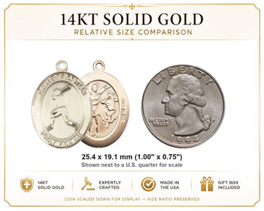 14kt Solid Gold Medium St. Sebastian Baseball Medal Pendant | 1x3/4" | USA Made by Bliss