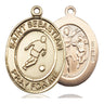 14kt Solid Gold St. Sebastian Soccer Medal Pendant 1 inch by 3/4 inch handcrafted by Bliss Manufacturing