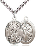 Sterling Silver St. Sebastian Soccer Medal Necklace 1 x 3/4 inch pendant 24 inch chain Bliss USA