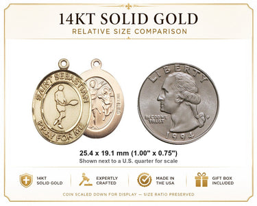 14kt Solid Gold Medium St. Sebastian Patron Saint Medal Pendant | 1" x 3/4" | Handcrafted in USA by Bliss