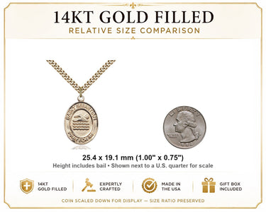 14kt Gold Filled Medium St. Sebastian Patron Saint Medal Necklace | 1x3/4" Pendant | 24" Chain | USA Made by Bliss
